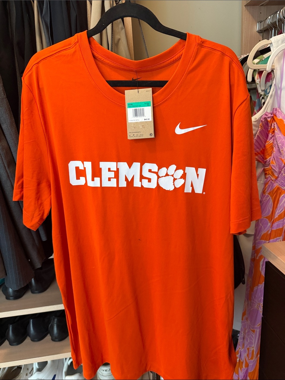 Nike Orange Clemson Short-Sleeve Tee with White Logo